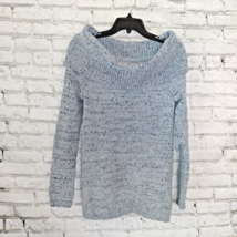 Lauren Conrad Sweater Womens Medium Blue Marled Off the Shoulder Chenille - £21.24 GBP