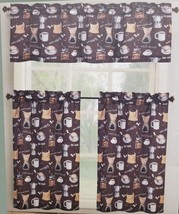 3pc. Kitchen Curtains Set:2 Tiers(26&quot;x36&quot;)&amp;Valance(52x18&quot;)COFFEE &amp; BEANS,TRIBECA - £15.81 GBP