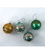 4 Christmas Ornament Shiny Brite (1 Green, 1 Gold, 2 Blue) 2.5&quot; Vintage - £15.00 GBP