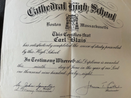 1948 Cathedral High School Boston MA Diploma - £13.95 GBP