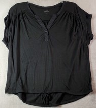 LOFT Blouse Top Womens Small Black Viscose Short Sleeve V Neck Button Drawstring - £10.65 GBP