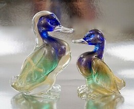 Pair Archimede Seguso Murano Glass Flavio Poli Bullicante Duck Figurine - £941.25 GBP