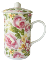Allyn Nelson Lidded Tea Cup Fine Bone China Pink &amp; Yellow Flowers Roses ... - $16.44