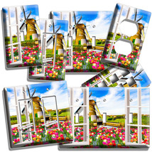 Window View Windmill Tulips Flower Field Light Switch Outlet Wall Plate Room Art - £14.60 GBP+
