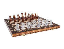 AMBER 6EF Handmade Wooden Chess Sett 21 Inch Board with TRANSPARENT Ches... - $64.25