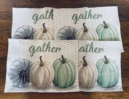 Thanksgiving  lace Table Mats Fall Pumpkins Gather Green Beige Gray 17&quot; ... - £17.48 GBP