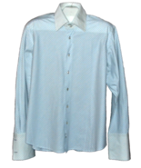 Vicentini Men&#39;s White Blue Plaids Cotton Italy Soft Shirt Size 17 43 - £25.50 GBP