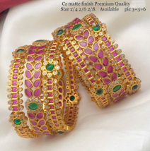 Indian Gold Plated Bollywood Style Kada CZ Bridal Ruby Red Bangles Jewelry Set - £112.70 GBP