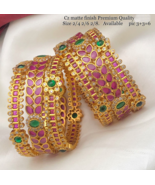 Indian Gold Plated Bollywood Style Kada CZ Bridal Ruby Red Bangles Jewel... - £111.40 GBP