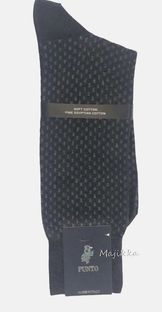 Primary image for Punto Italian Dress Socks Egyptian Cotton 10-13 Black Gray Dots Made In Italy