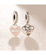 925 Silver Mother & Daughter Hearts with Soft Pink Enamel Dangle Charm - $19.80