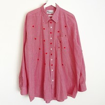 Vtg Mili Designs Hearts Rhinestone Red Striped Button Up Shirt Top Lovec... - $21.99