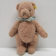 Vintage 8&quot; Steiff Jointed Brown Teddy Bear with Ear Button/Tag Blue Ribbon Bow - $89.06