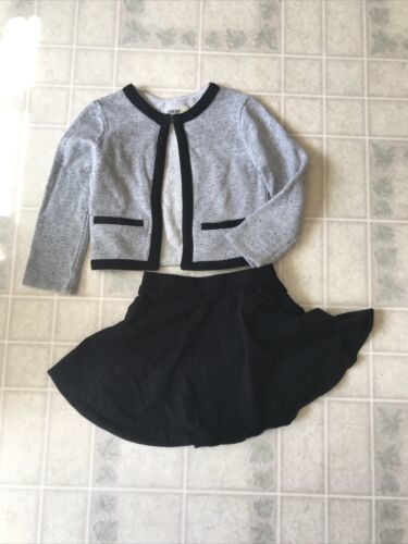 CHILDRENS PLACE Girl's Circle Black Skirt 4T Gray Sparkly Cardigan - £13.74 GBP