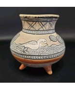 Vintage Mexican Pottery Vase 3 footed WHITE CRANE Bird Botanical MEXICO ... - $656.51 MXN