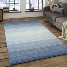 EORC LLC, LW102BL8X10 Handloomed Wool Rainbow Loom Rug, 8&#39; x 10&#39;, Blue Area Rug - £795.91 GBP