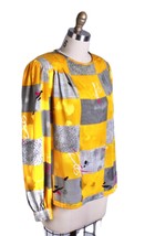 VTG Nicola Secretary Blouse Ultra 1980s Gold Checkerboard  Poly Women&#39;s ... - $30.29