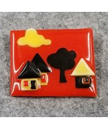 VTG House Pins By Lucinda Brooch Cloud Tree Three Houses Red Black...Han... - $13.99
