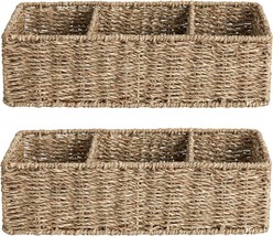 Storageworks 3-Section Wicker Baskets For Shelves, Hand-Woven Seagrass, Pack - £32.47 GBP