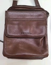 Vintage Fossil Brown Grain Leather Organizer Crossbody Shoulder Bag - £27.77 GBP