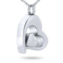 Double Heart Stainless Steel Pendant/Necklace Funeral Cremation Urn for Ashes - £47.06 GBP