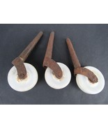 3 Antique Vintage White PORCELAIN &amp; IRON Caster Wheels Furniture Rollers - £13.16 GBP