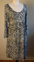Madison L Black White Leopard Print Long Sleeve Scoop Neck Modal Dress - £21.32 GBP