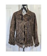 Flashback Women&#39;s PXL Brown Embroidered Lace Trim Denim Jacket - $908.03 MXN