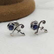 0.25Ct Round Sapphire Cross Stud Earrings 14K White Gold Plated Silver - £22.95 GBP