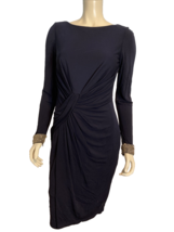 David Meister Navy Blue Round Neck Long Sleeve Studded Cocktail Dress Sz 6 - $47.49