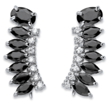 Oval And Marquise Cut Black Cz Ear Climber Earrings Sterling Silver - £80.17 GBP