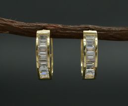 Vintage 14K Yellow Gold Over Baguette 1.3ct Diamond Huggie Hoop Wedding Earrings - £67.24 GBP