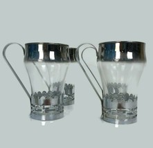 4 Vintage Mid Century Libbey Federal Turkish Coffee Mugs Chrome Metal Handles - $50.46