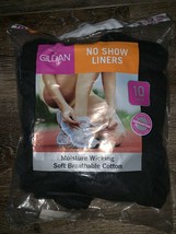 Gildan ~ NWT Women&#39;s 10-Pair No-Show Liners Socks Black ~ Shoe Size 8-12 - £12.43 GBP