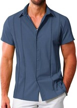 Men&#39;s Cuban Guayabera Casual Shirt Short Sleeve  Dark Blue  small - $19.99