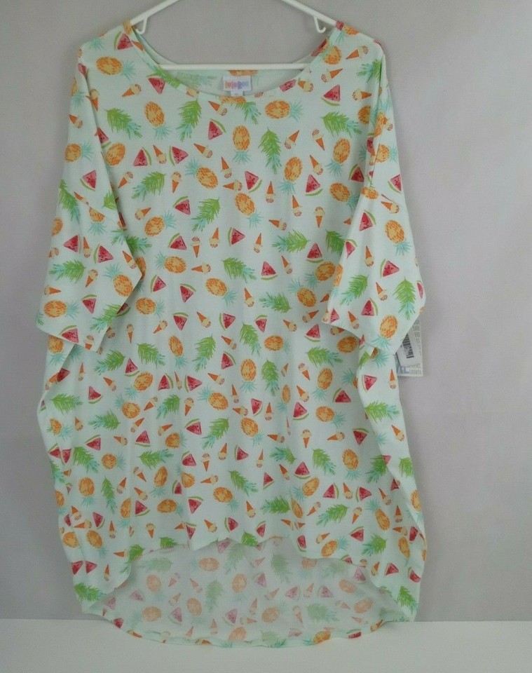 NWT Lularoe Irma Tunic Unicorn With Watermelon, Ice Cream, &amp; Pineapple D... - $15.83