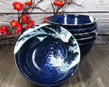 Set Of 6 Blue Japanese Hokusai Great Wave 6" Porcelain Soup Rice Tayo Bo... - $61.99