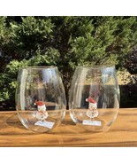 2 Snowman Stemless  Wine Glasses Christmas Holiday In Santa Hat New 4.5”... - $44.54