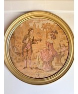 French vintage 1982 tapestry framed round, Aubusson, pastoral, romantic. - $1,046.79 MXN