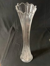 Vintage Higbee Clear Paneled Thistle 15&quot; Swung Stretched Art Glass Flower Vase - £21.98 GBP