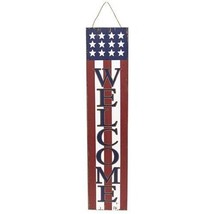 Patriotic Wooden Porch Sign, &quot;Welcome&quot; Wooden Americana Design With Jute Strap - £41.49 GBP