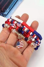 Fiery Red Flag Day Beaded Multilayered Bracelet - $7.80