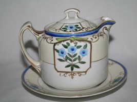 Nippon Morimura Blue Floral Individual Teapot on Saucer   #2397 - £29.85 GBP