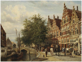 Cornelis Springer A View Of Oudewater With Horsemen Oil Painting Giclee Print - £9.02 GBP+