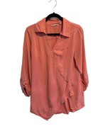 SOFT SURROUNDINGS Womens Shirt Wrap Orange Tencel Asymmetrical Tunic Top... - £17.36 GBP