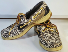 Sperry Womens Size 6m Animal Print Boat Shoes Slip On Loafer Brown Gold - £15.81 GBP