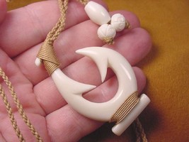 #MA-06 Maori Style Fish Hook White Aceh Organic Pendant Jewelry Necklace - £32.01 GBP