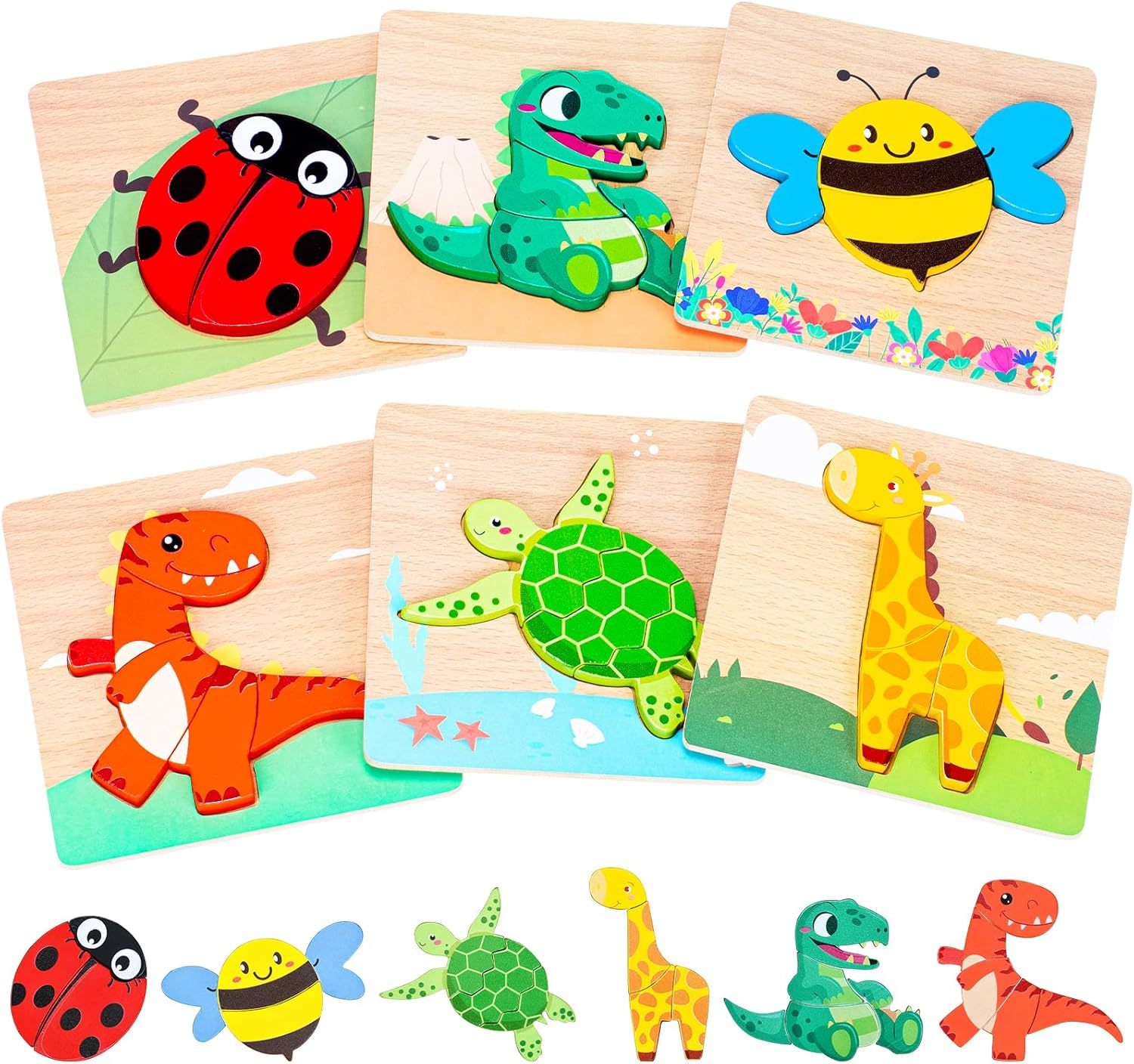 6 Pack Wooden Puzzles For Toddlers 1-3, Toddler Puzzles Ages 2-4, Montes... - $38.94