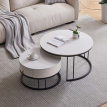 Modern Coffee Table Set: 2 Circular Marble Nesting Tables (Black) - £178.60 GBP