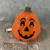 8&quot; Halloween Light Up Pumpkin/Jack O Lantern Melted Rubber Plastic Popcorn VTG - £22.51 GBP
